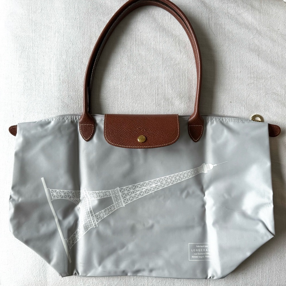 Longchamp Large Grey Le Pliage Paris Exclusive